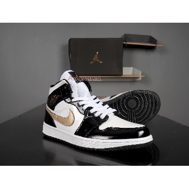 Air Jordan 1 Mid Patent Black Gold 852542-007 Black/White-Metallic Gold Sneakers