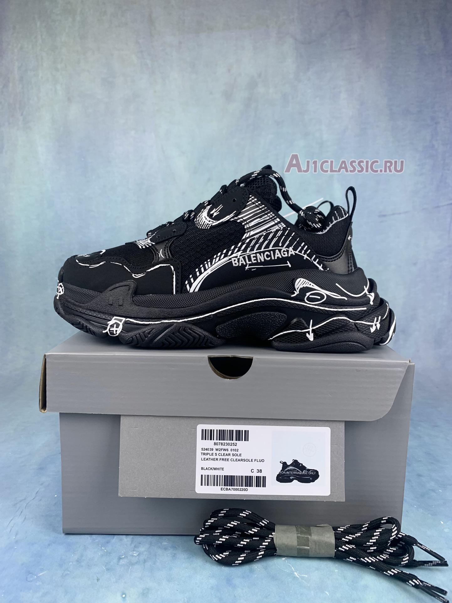 Balenciaga Triple S Sketch-Print Sneakers "Black" 536737 W3SRB 1090