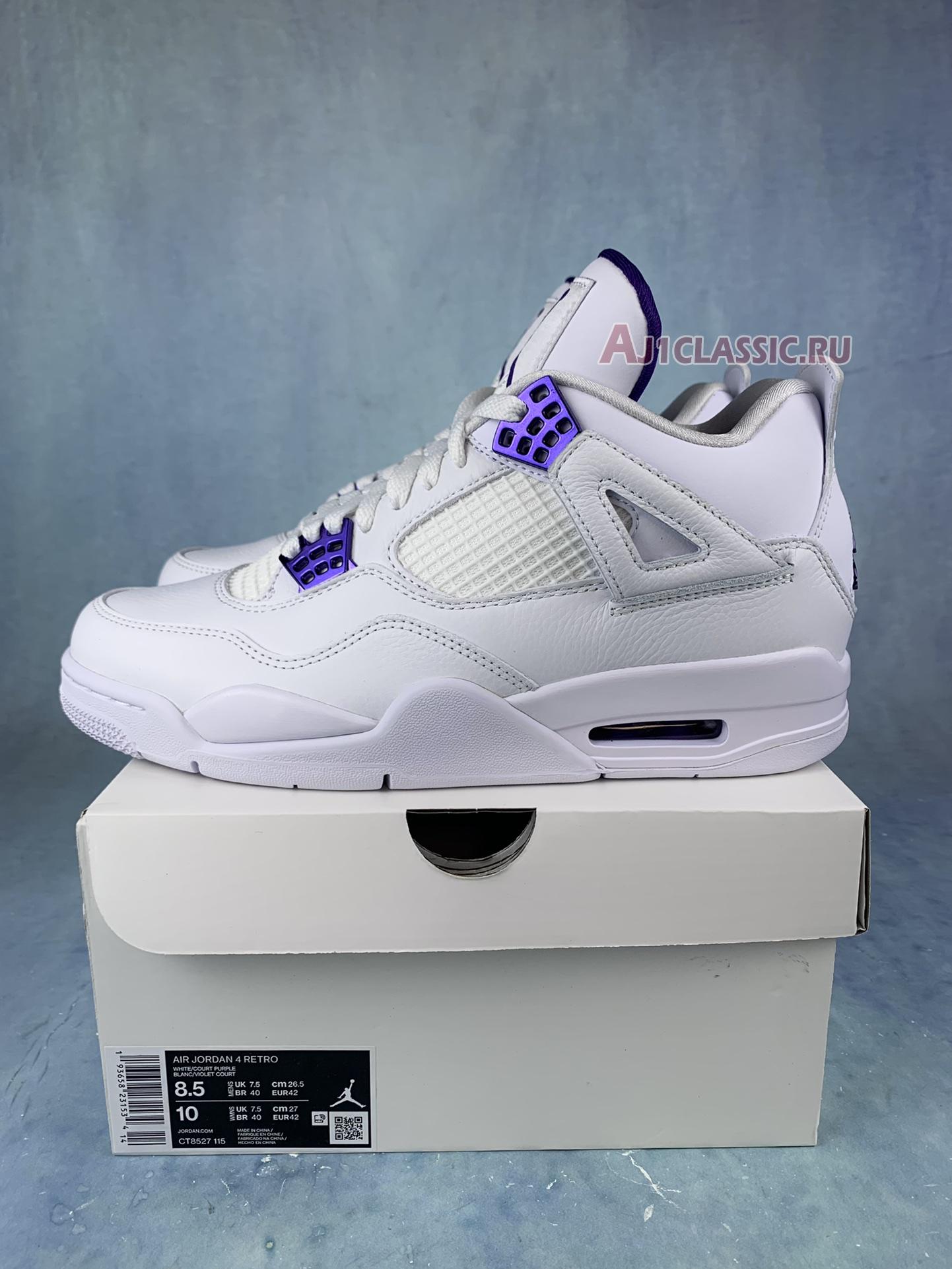Air Jordan 4 Retro Purple Metallic CT8527-115 White/Court Purple/Metallic Silver Sneakers