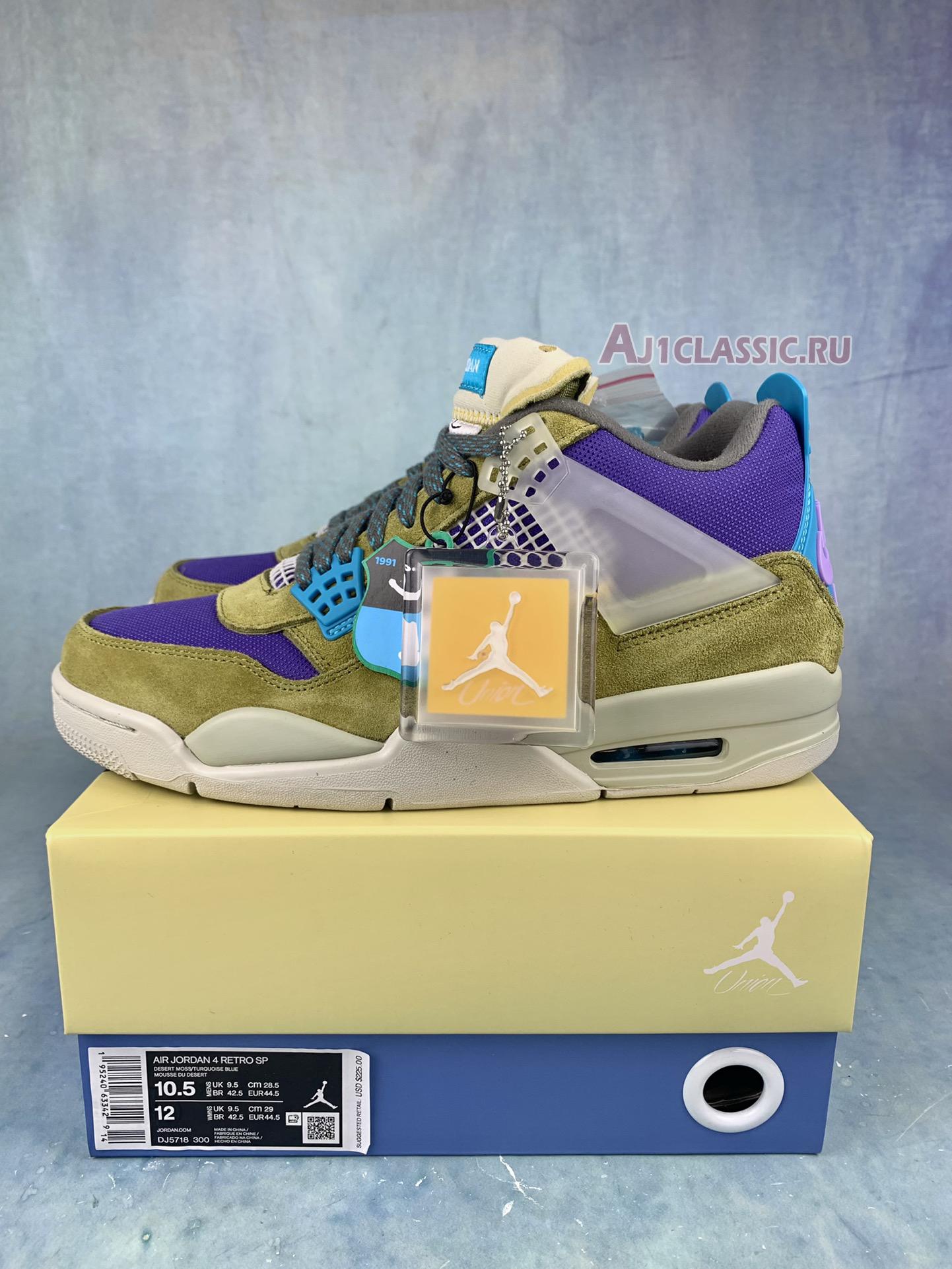 Union LA x Air Jordan 4 Retro Desert Moss DJ5718-300-2 Desert Moss/Turquoise Blue-Dark Iris Sneakers