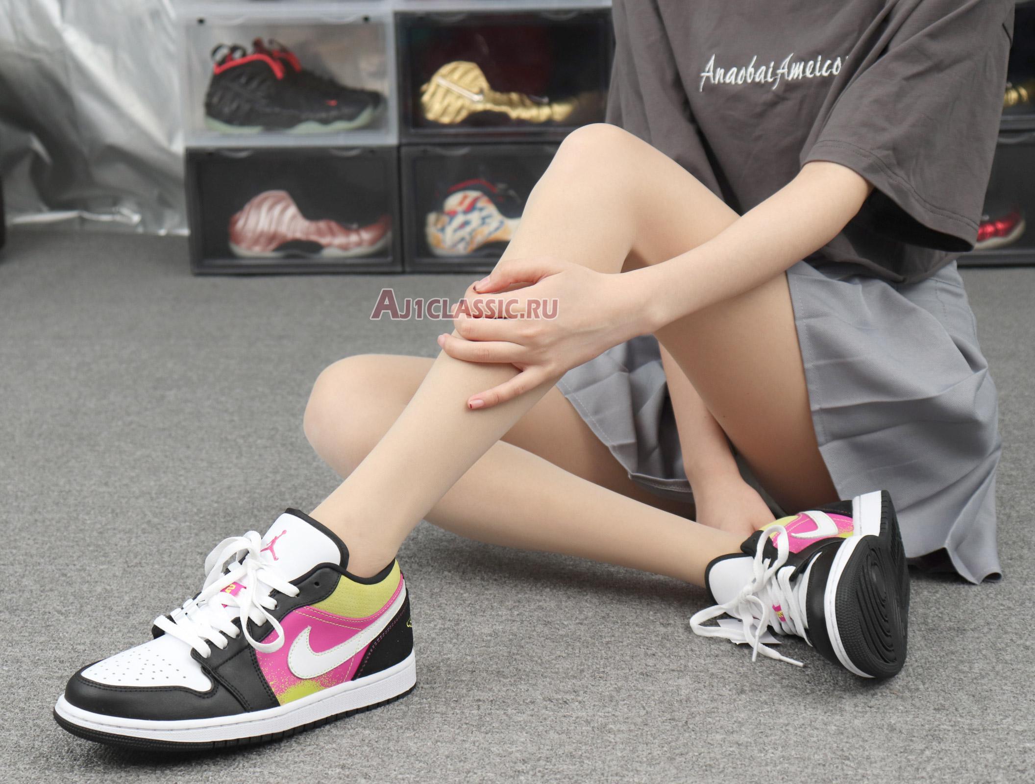 Air Jordan 1 Low Spray Paint CW5564-001 White/Black/Pink/Green Sneakers