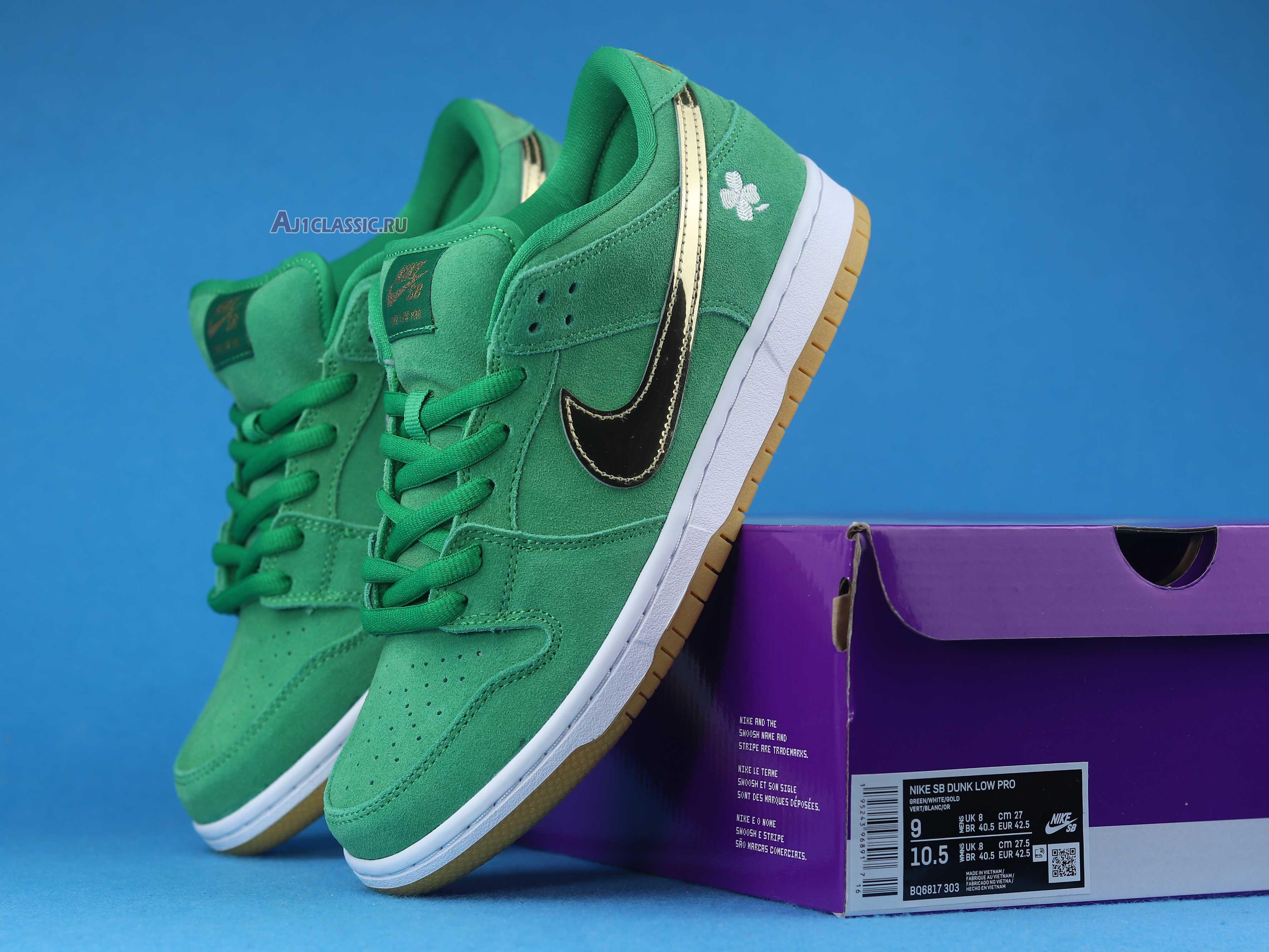 Nike Dunk Low SB St Patricks Day BQ6817-303 Lucky Green/Metallic Gold Sneakers
