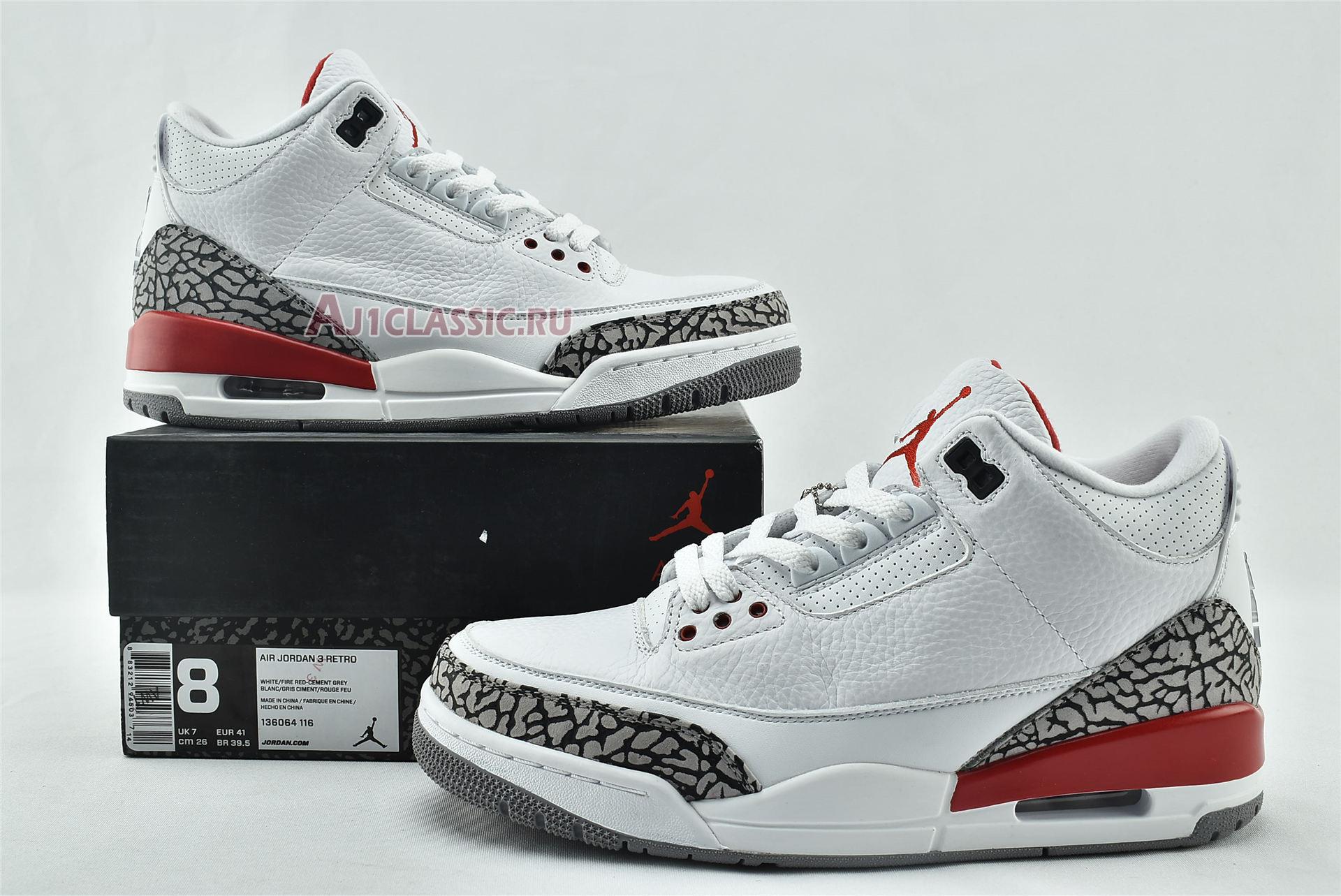 Air Jordan 3 Retro Hall of Fame 136064-116 White/Cement Grey-Black-Fire Red Sneakers