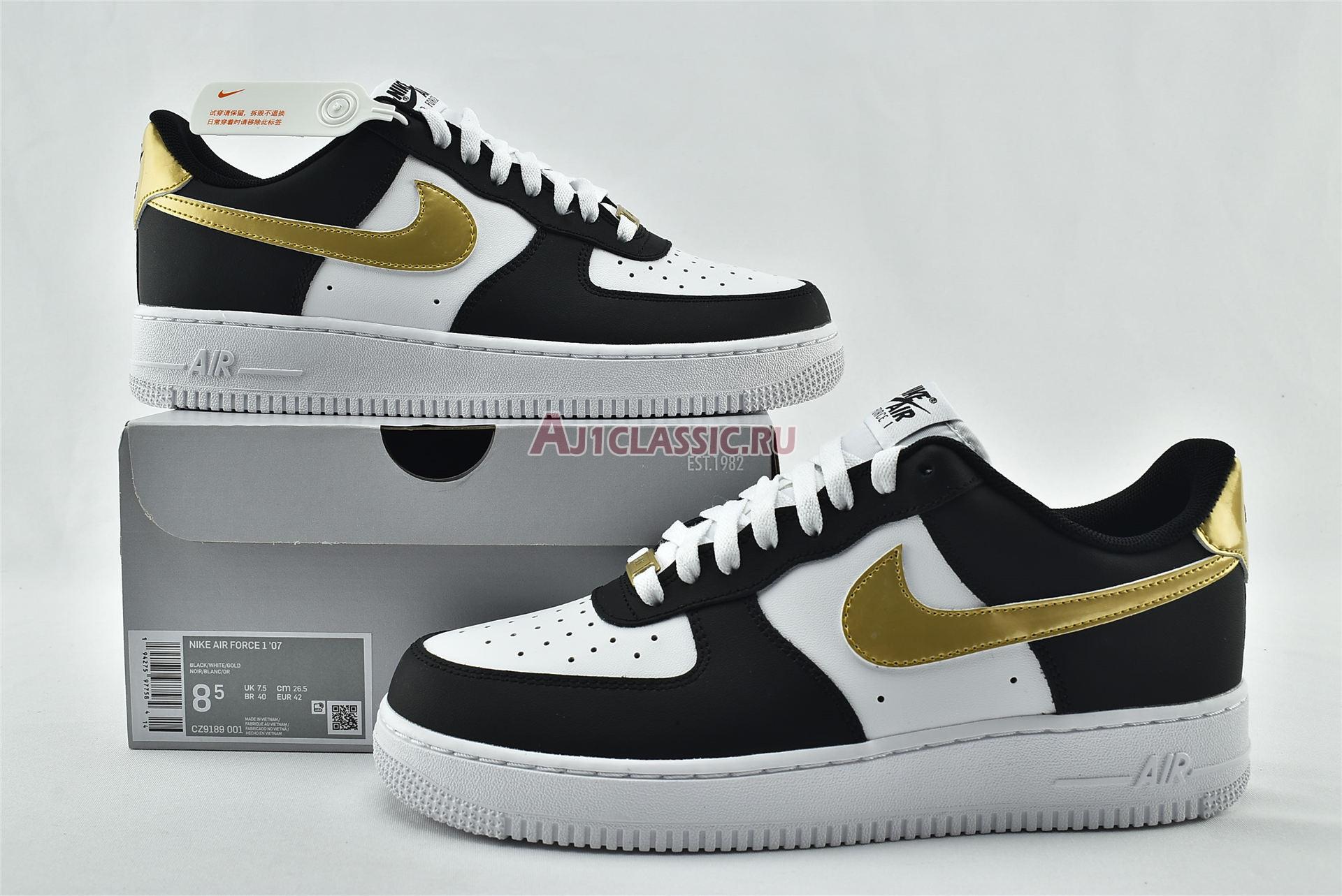 Nike Air Force 1 07 Black Gold CZ9189-001 Black/White/Metallic Gold Sneakers
