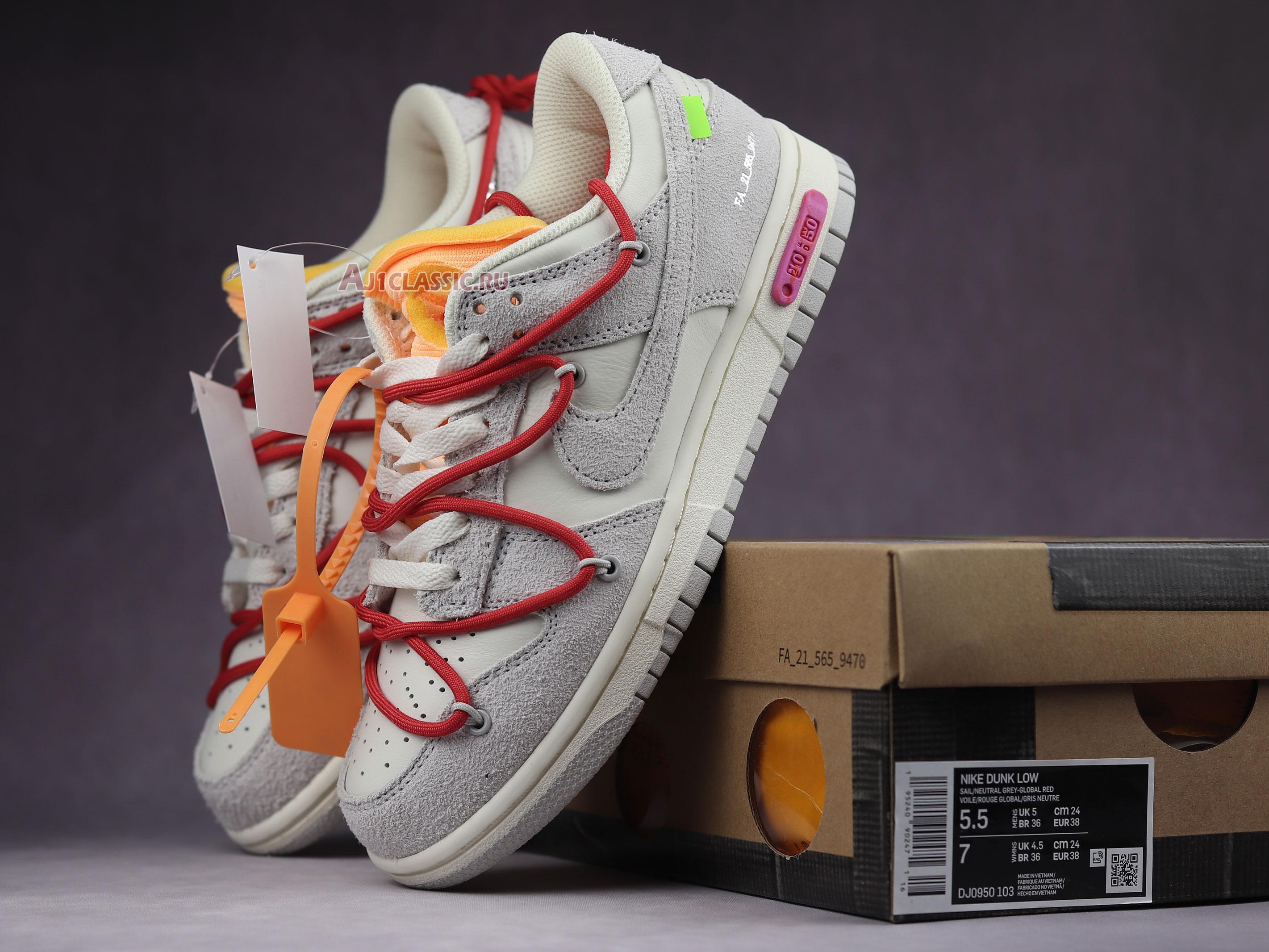 Off-White x Nike Dunk Low Lot 40 of 50 DJ0950-103 Sail/Neutral Grey/Global Red Sneakers